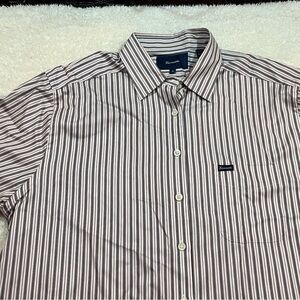Brown/white/black Striped Men’s Shirt by FACONNABLE | Size 12